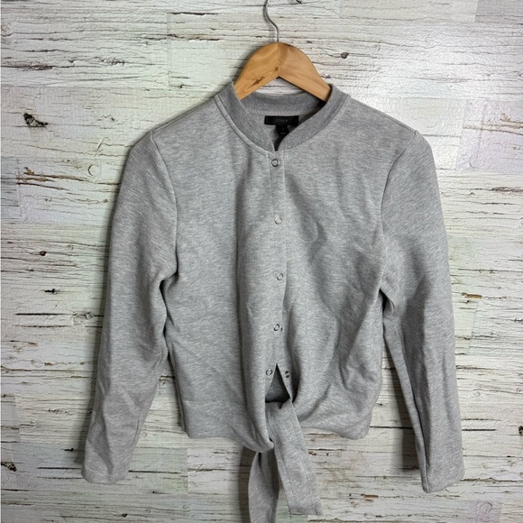 J. Crew Light Gray Knit Sweater cardigan snap button tie up size small - Picture 1 of 6